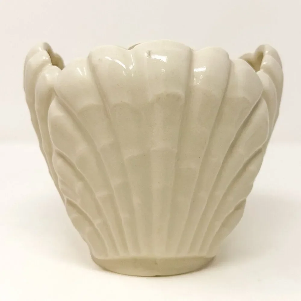 Vintage Abingdon Pottery #506 Shell Vase Planter White Art Deco 1940s USA